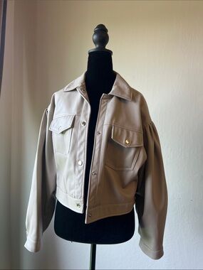 Tahari Taupe Utility Faux-Leather Jacket